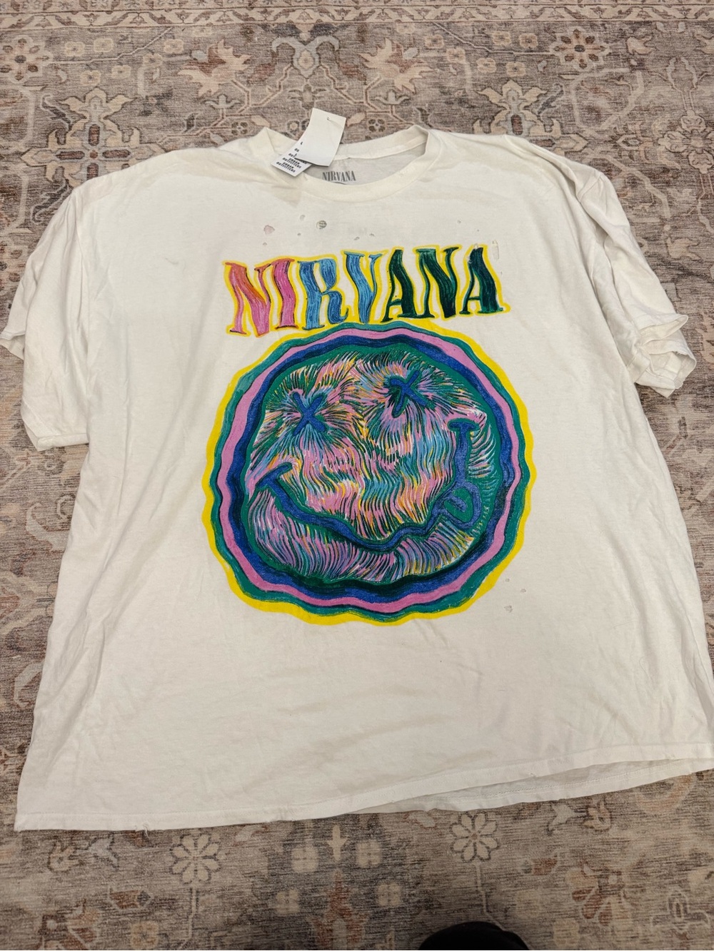 NIRVANA White Tee with Multicolor Psychedelic Smiley